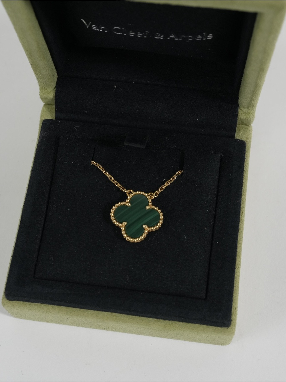 Van Cleef & Arpels 18K Yellow Gold Vintage Alhambra Malachite Pendant Necklace